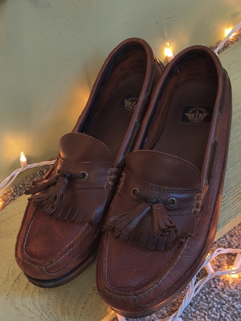 Men's Dockers Dark Almond Leather Tassel Slip On Loafer 9½ W